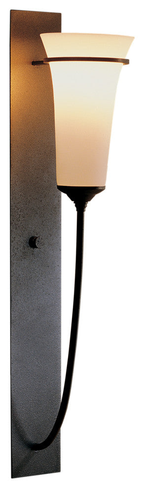 Banded Wall Torch Sconce, Natural Iron Finish, Opal Glass