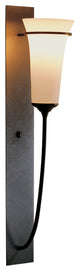 Banded Wall Torch Sconce, Natural Iron Finish, Opal Glass