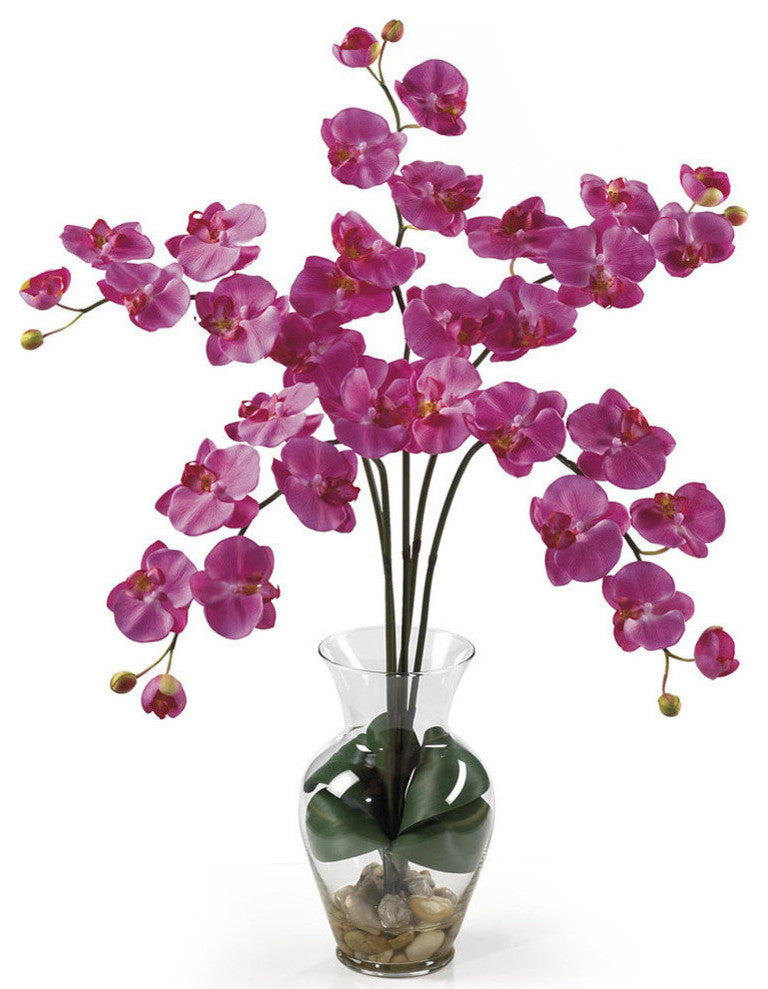 Phalaenopsis Liquid Illusion Silk Flower Arrangement, Dark Pink