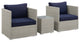 Repose 3-Piece Outdoor Patio Sunbrella Sectional Set Light Gray Navy