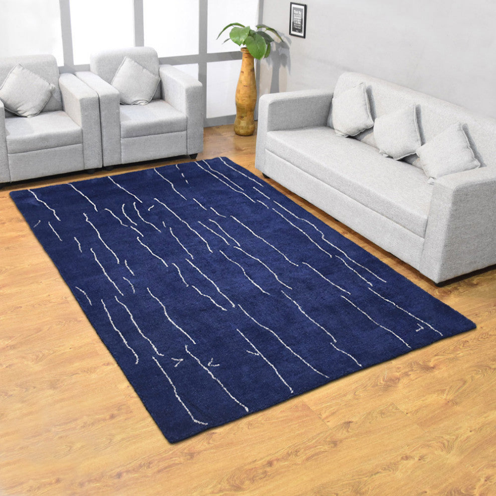 HAND KNOTTED LOOM SILK ECO-FRIENDLY RUGS-5'x8',Rectangle,Blue Beige,Contemporary