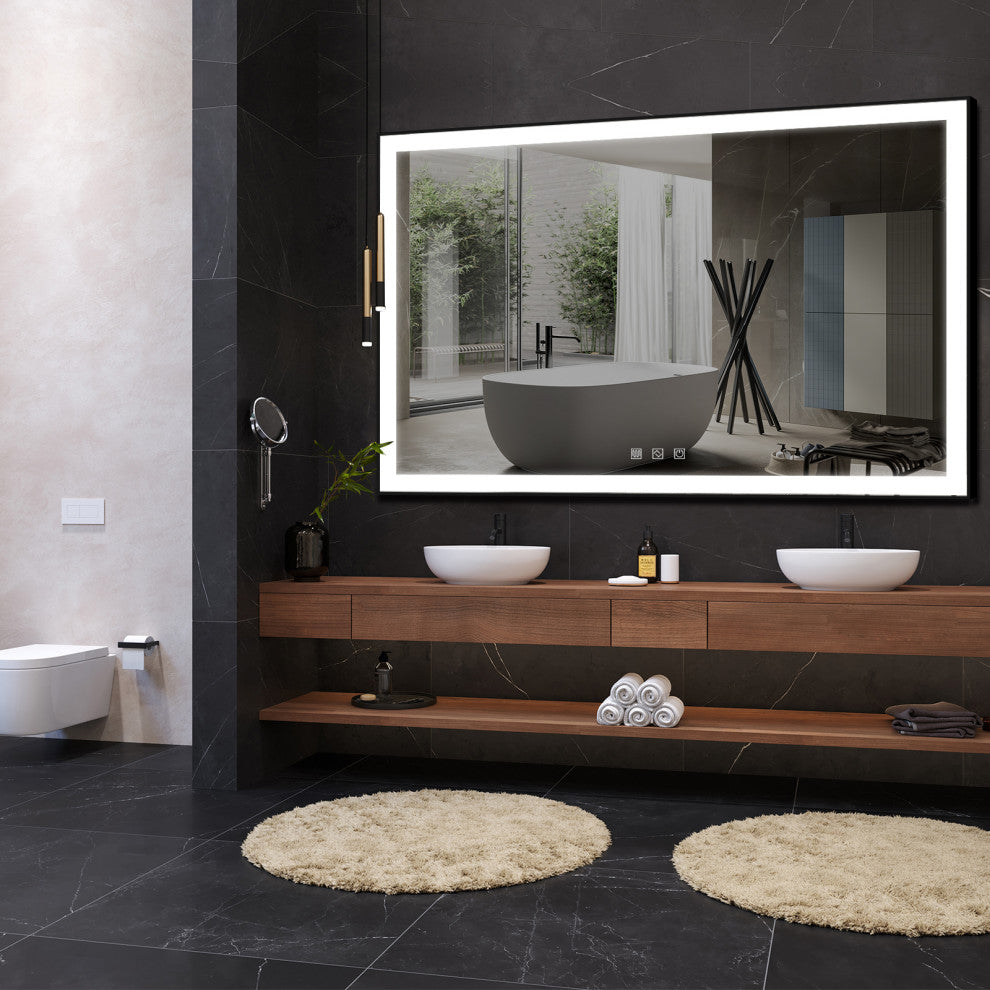 Kiva-Rhyme Black Framed LED Vanity Wall Mounted Mirror, 24x32", 3 Buttons, 48"x36
