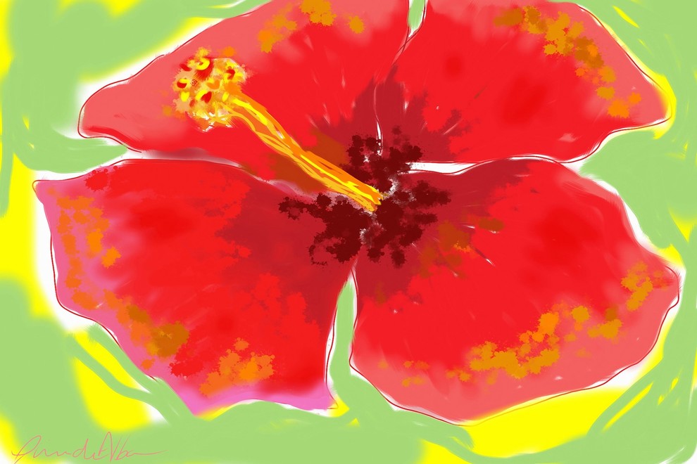 Marmont Hill, "Red Hibiscus" by Arthur Pina Painting on Wrapped Canvas, 24x16
