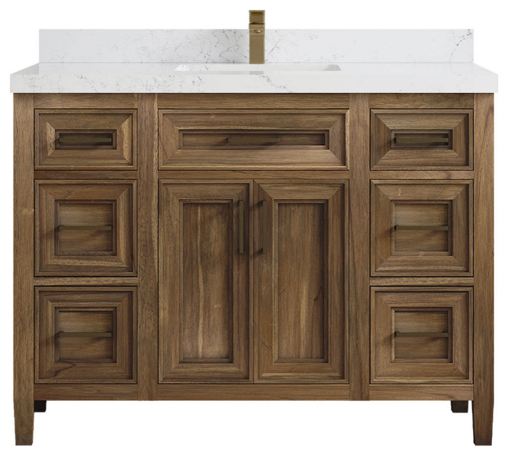 Santa Monica 48 Single Sink Bath Vanity in Graywashed Teak 2" Empira Quartz