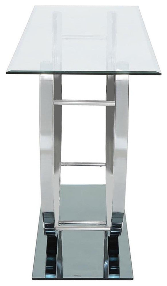 Coaster Contemporary U-Shaped Glass Top Sofa Table in Chrome