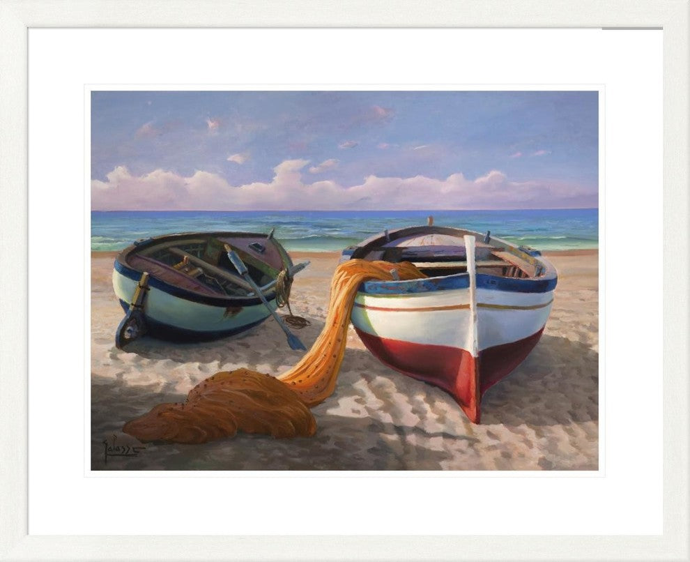 "Barche Sulla Spiaggia" Framed Digital Print by Adriano Galasso, 33x27"