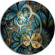 Symmetrical Blue Gold Fractal Flower, Digital Disc Metal Wall Art, 11"