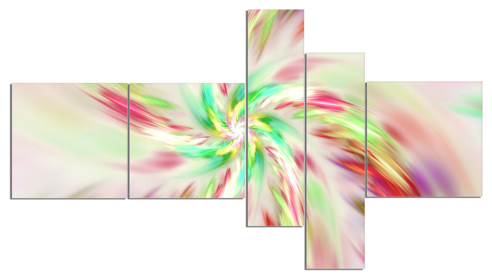 Exotic Multi Color Spiral Flower, Abstract Canvas Art Print, 60"x32", 5 panels