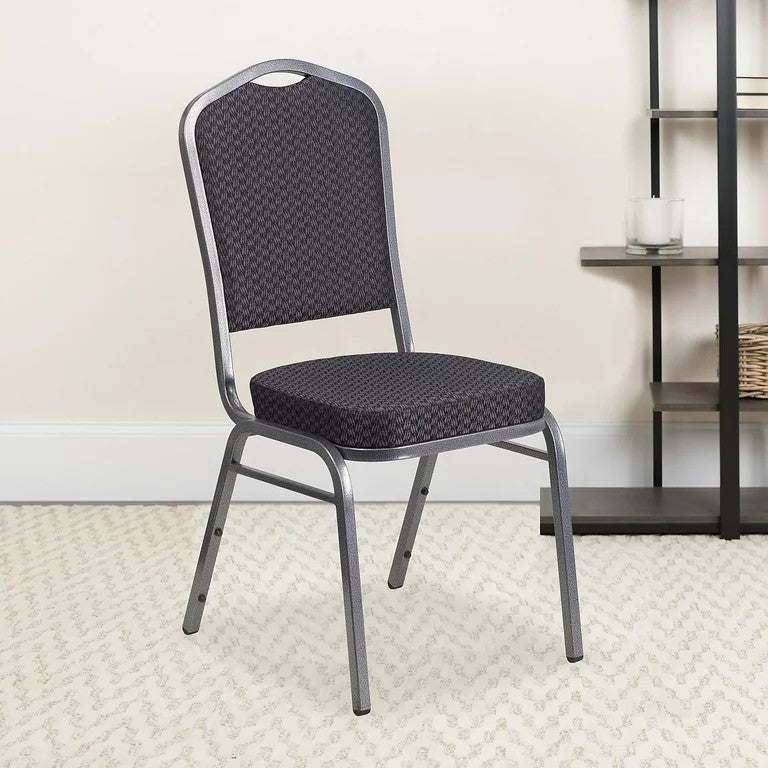 4 Pack Dining Chair, Cushion Seat & Back, Black Patterned Fabric/Silver Vein