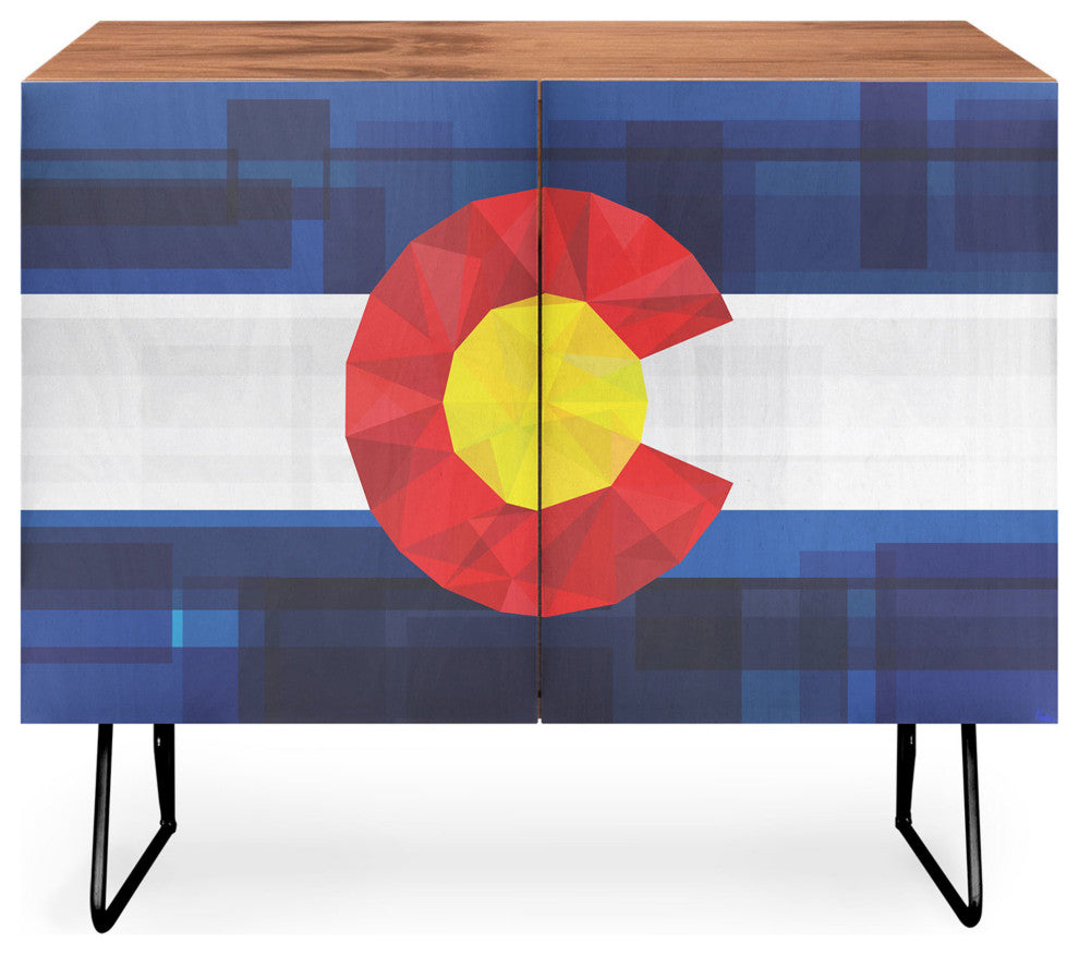 Deny Designs Colorado Credenza, Walnut, Black Steel legs