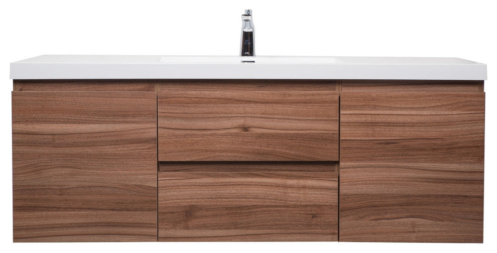 ConceptBaths 60" Angela Wall Mounted Modern Single Vanity, Walnut