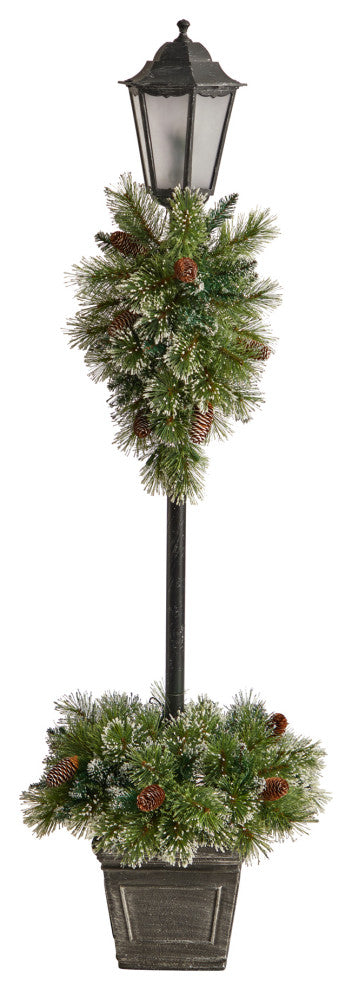 D1033 5 Holiday Pre-lit Decorated Lamp Post With Artificial Christmas Greenery