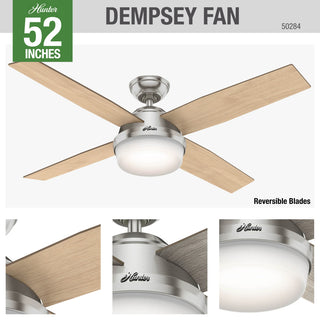 Hunter 52" Dempsey Brushed Nickel Ceiling Fan, LED Light Kit and Remote