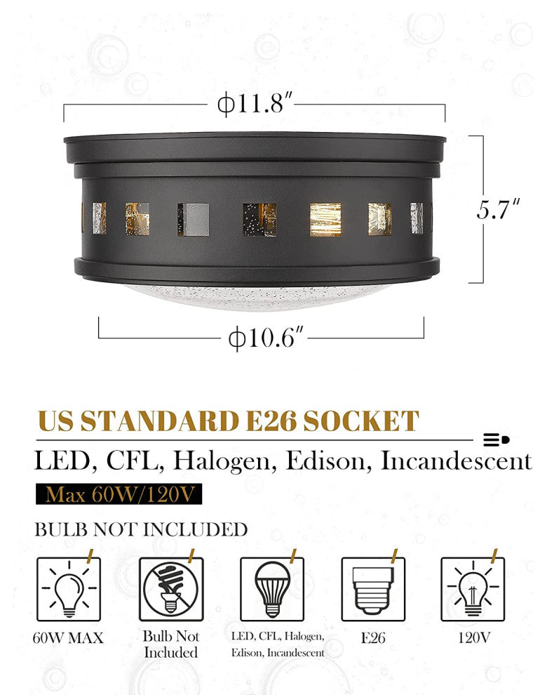 2 Light Flush Mount Ceiling Lamp, Industrial