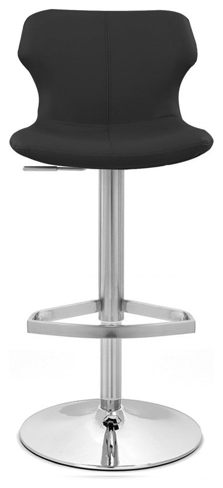 Modern Ellery Bar Stool Black Leatherette Polished Chrome Adjustable Base