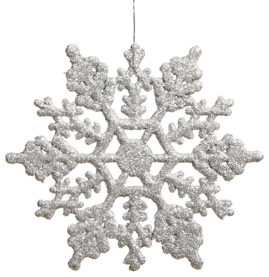 Vickerman M101407 4" Silver Glitter Snowflake Christmas Ornament, 24 Per Box