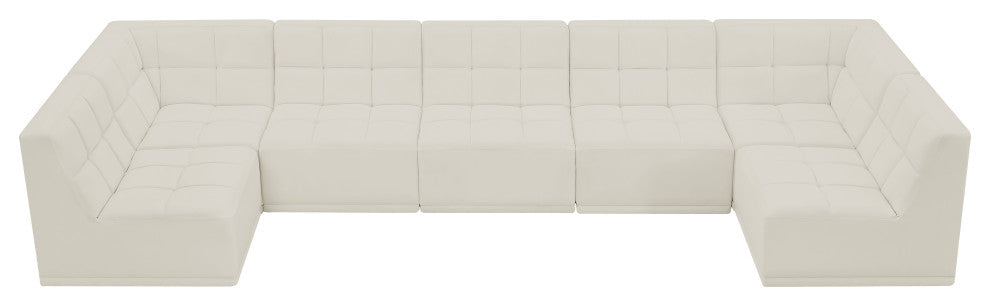 Relax Velvet Upholstered 7-Piece U-Shaped Modular Sectional, Cream