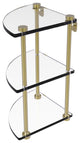 Three Tier Corner Glass Shelf, Satin Brass