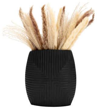 Metal, 10"H Ribbed Vase, Matte Black