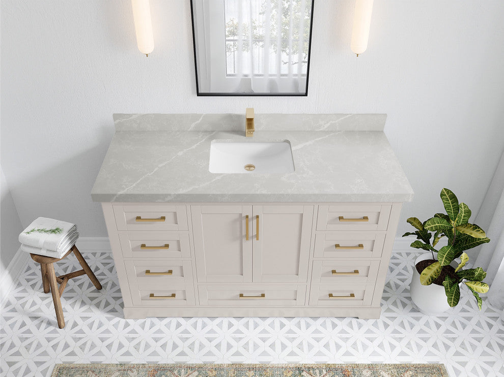 Boston 60" Single Bathroom Vanity in Fine Grain 2" Pearl Gray