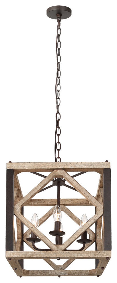 LNC Wood Modern Farmhouse Square Cage Pendant Lighting, 14"width (Metal Accented), 4 Lights