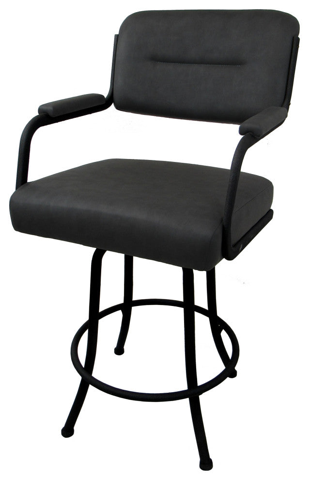 Swivel Counter Metal Bar Stool, Grey Vinyl - Black, 26"