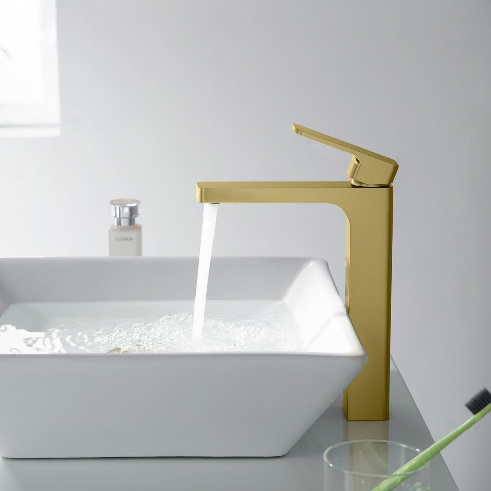 Blaze-T Single Handle Bathroom Vessel Sink Faucet, Brushed Gold