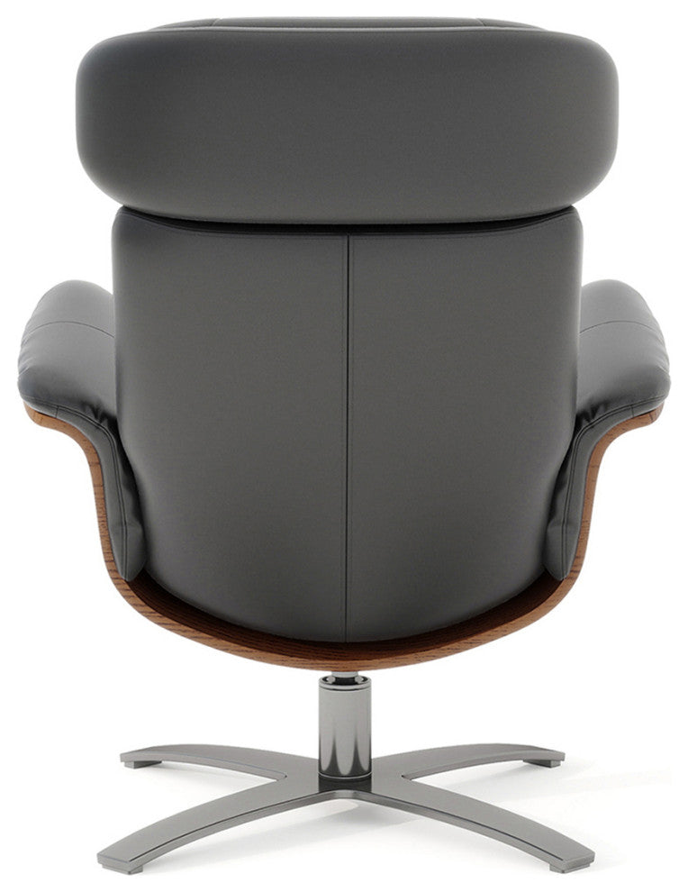 Jovan 31.5" Genuine Leather Adjustable Recliner Lounge Chair, Shadow Gray