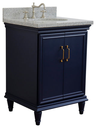 25" Single Vanity, Blue Finish With Gray Granite And Oval Sink