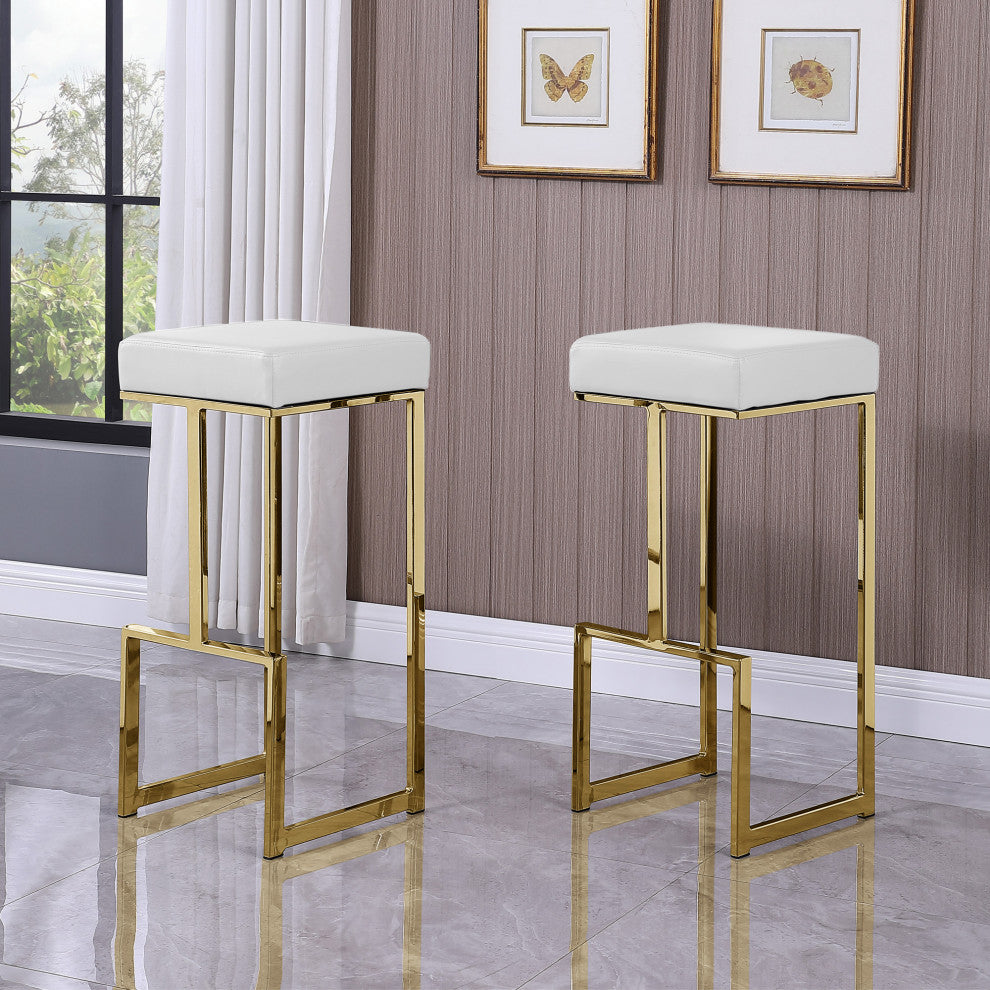 Jakob Backless 31" Bar Stool, Gold, Set of 2, White