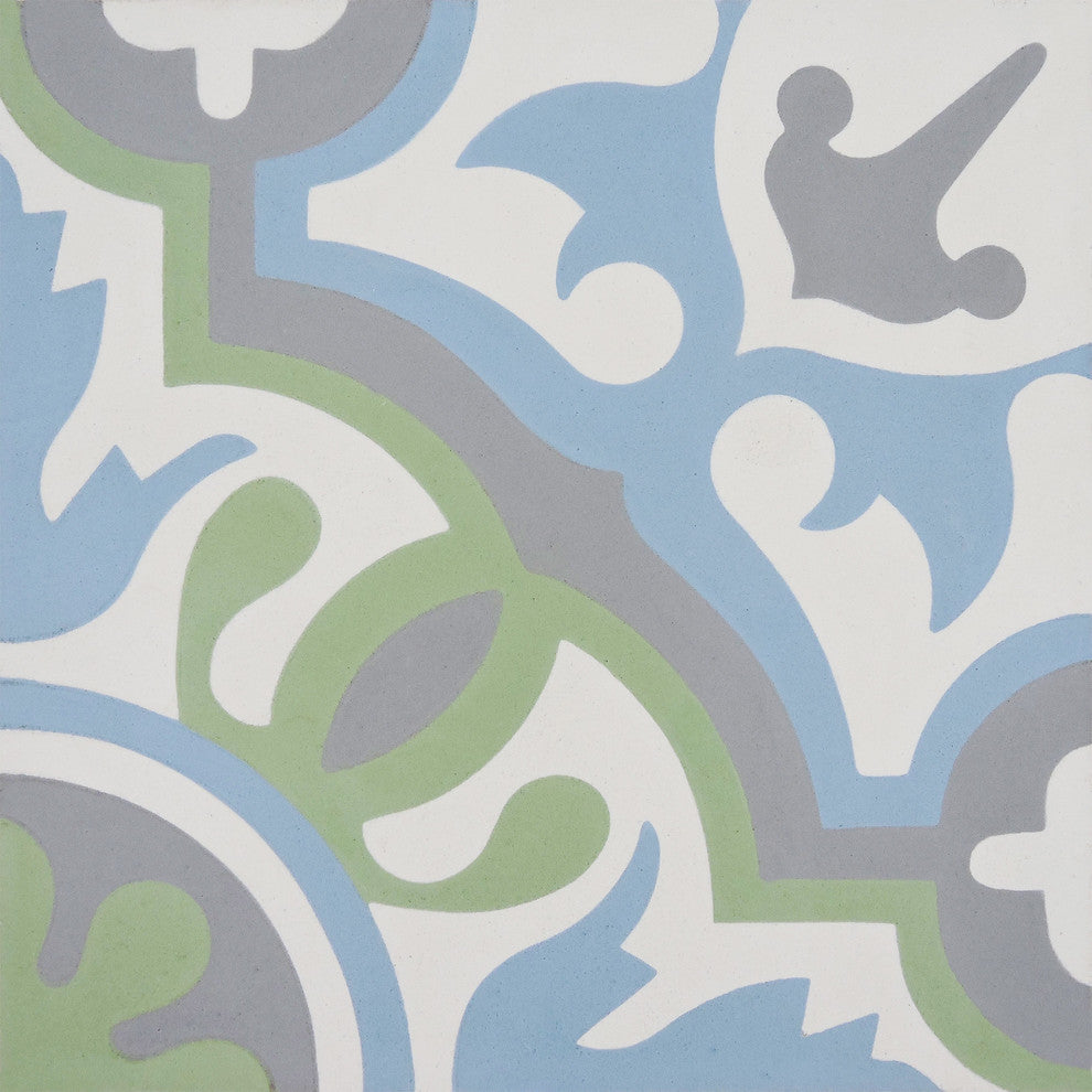 Baha Handmade Cement Tile, Green/Blue/Gray/ Sample