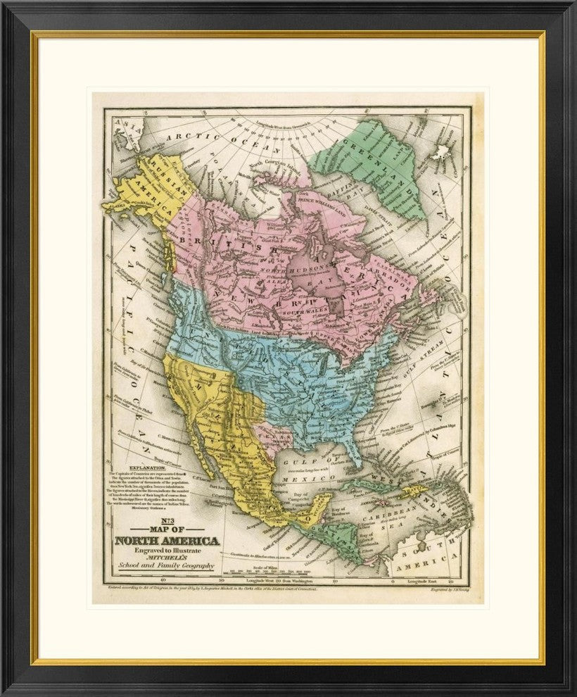 "Map of North America, 1839"  by Samuel Augustus Mitchell, 33x40"