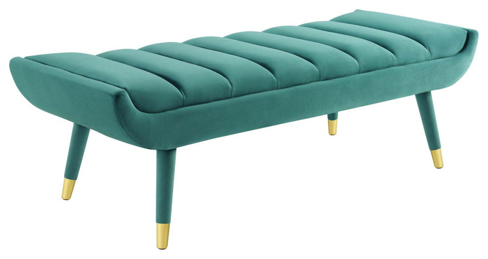 Guess Channel Tufted Performance Velvet Accent Bench Teal