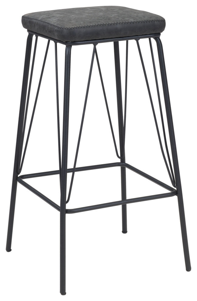 Counter Stool Chair, Set of 2, Faux Vinyl Leather, Steel, Vintage Black, Cafe