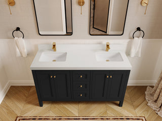 Nashville 60" Double Bathroom Vanity, Black 2" White Quartz