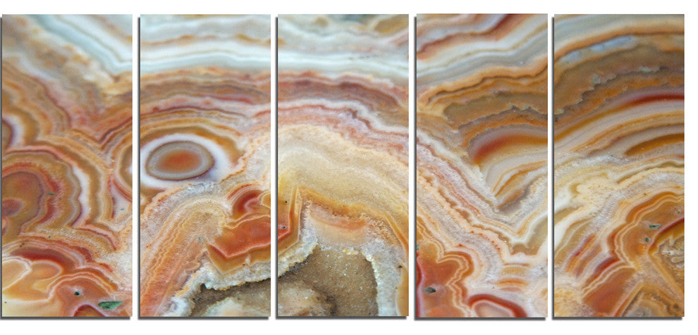 Strips and Ovals on Agate, Abstract Canvas Wall Art Print, 60"x28", 5 Panels