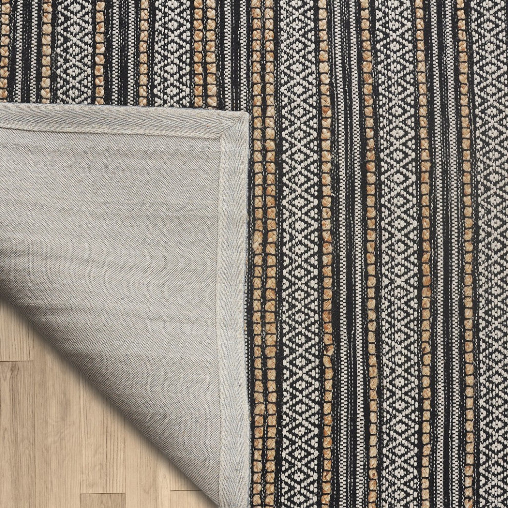 8" x 10" Black and Tan Decorative Striped Area Rug