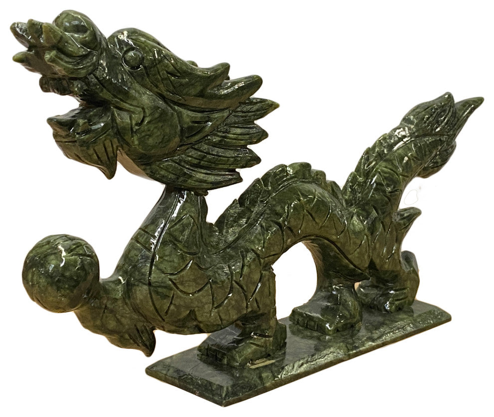 Chinese Green Stone Carved Dragon Fengshui Figure Large Hws1041A