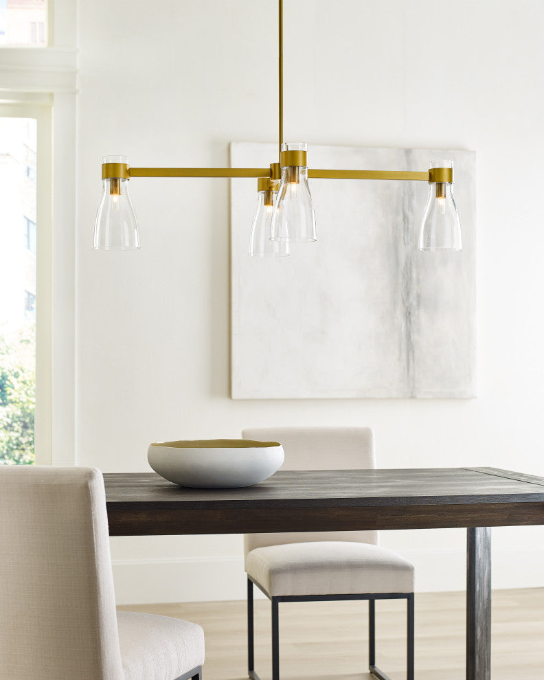 Moritz Four Light Linear Chandelier, Burnished Brass