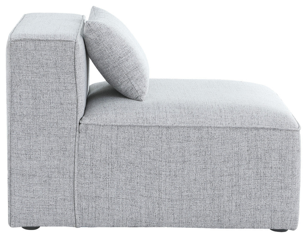 Cube Upholstered Modular Component, Gray, Linen Texured Fabric, Armless Chair