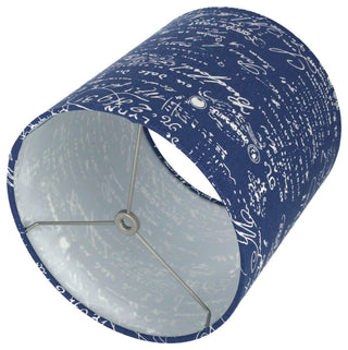 Classic Drum Linen Lamp Shade, Blue, White Script, 10"