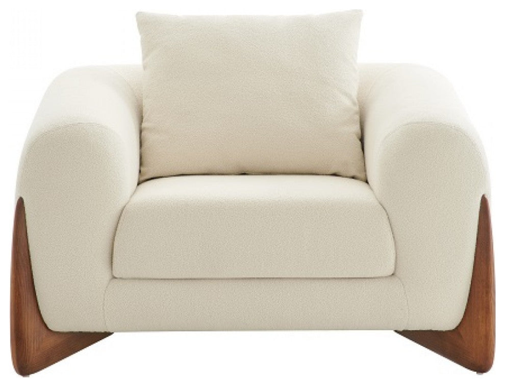 Modrest Fleury Cream Fabric and Walnut Lounge Chair