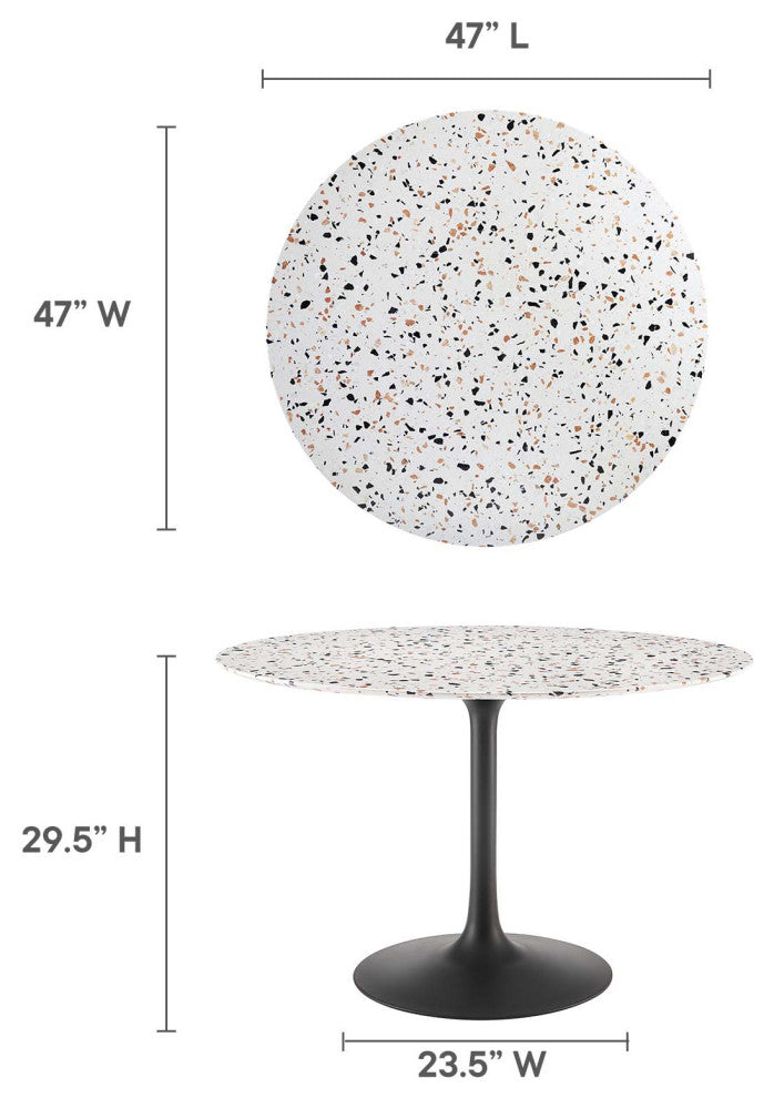 Lippa 47" Round Terrazzo Dining Table, Black White