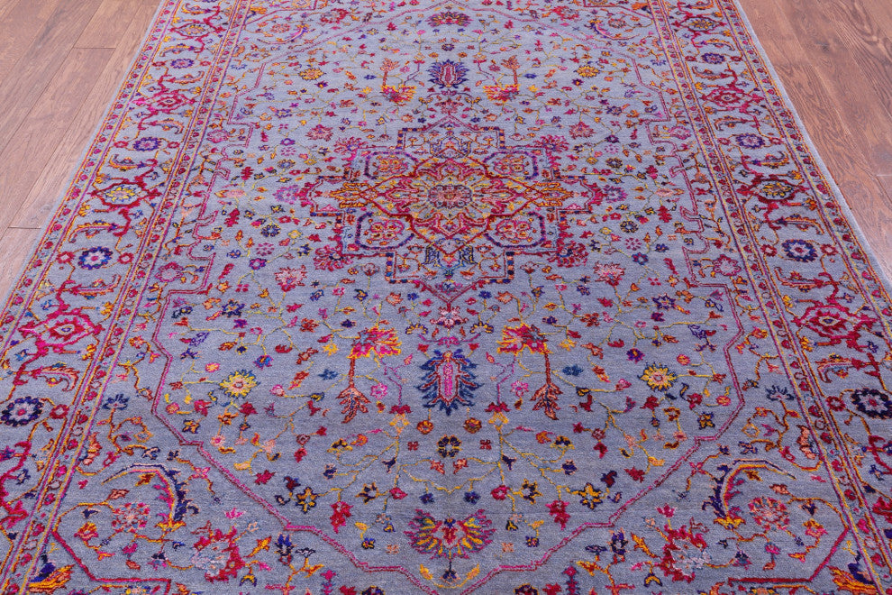 Persian Heriz Serapi Handmade Wool & Silk Rug 6' 1" X 9' 3" - Q15547