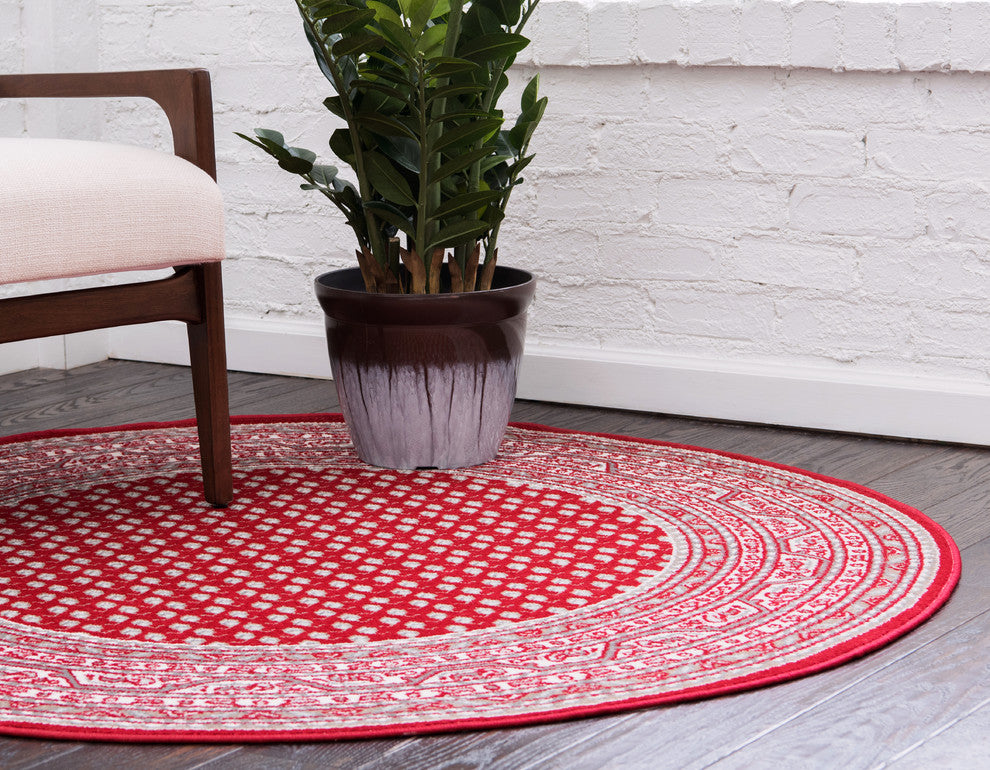 Unique Loom Red Allover Williamsburg 5' Round Rug