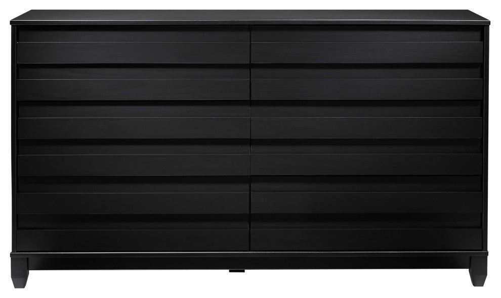 Modern Grooved Panel 6 Drawer Wood Dresser "“ Black