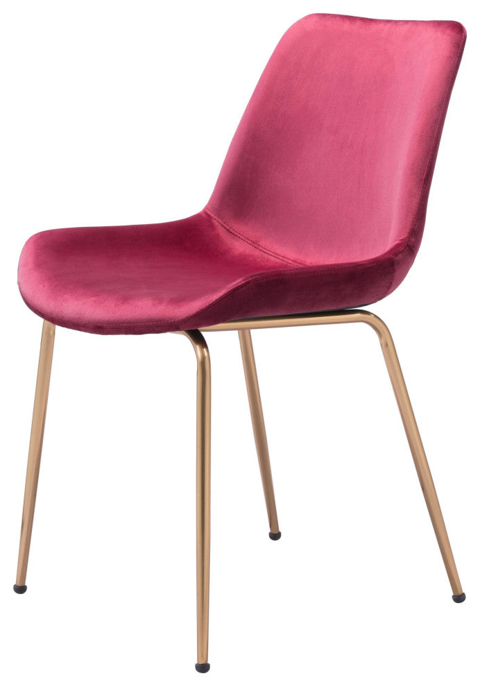Dining Chair, Set of 2, Steel Metal, Fabric, Red, Gold, Bar Kitchen Pub Bistro