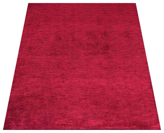 Hand Knotted Loom Silk Area Rug Solid Dark Red