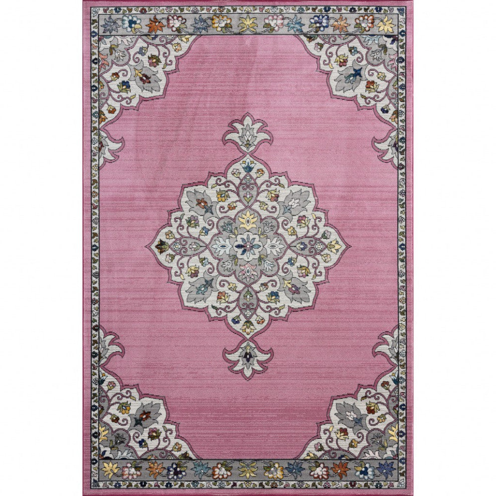 5" x 8" Pink Traditional Medallion Area Rug