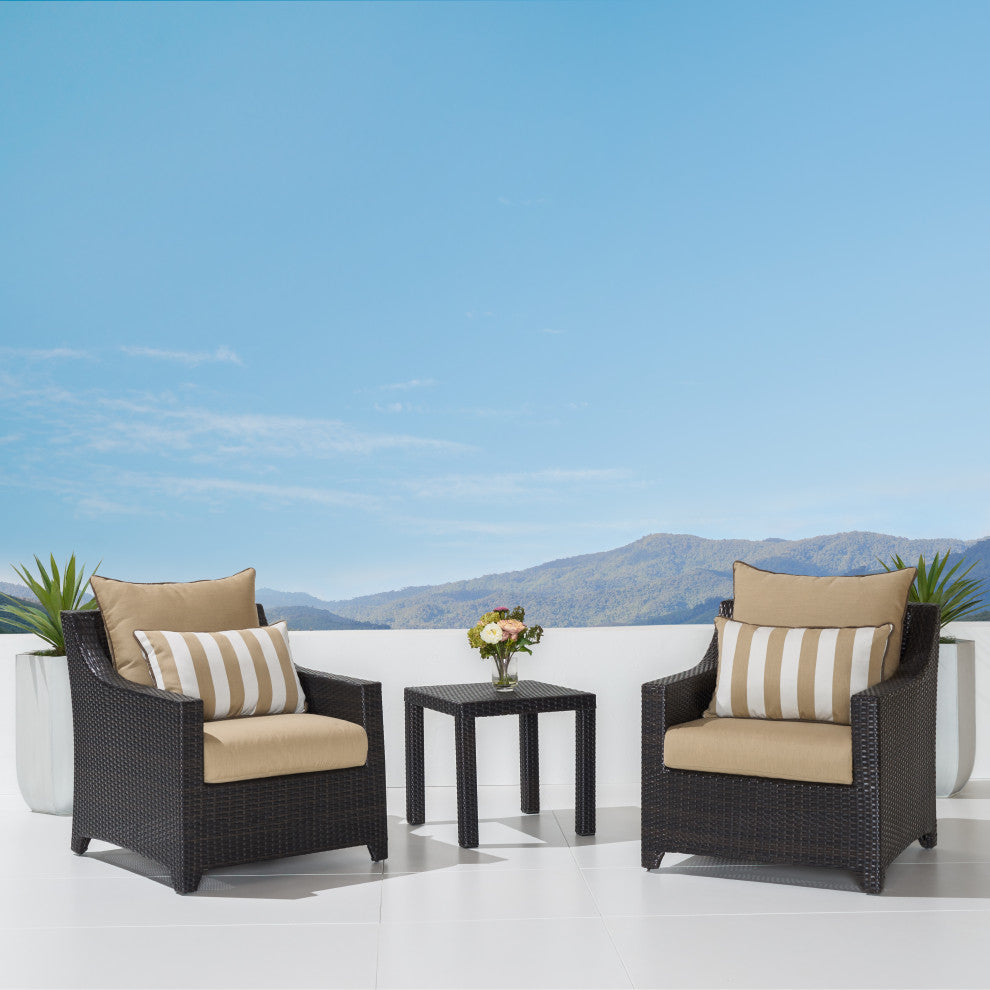 Deco 3 Piece Aluminum Outdoor Club Chairs and Side Table Set, Maxim Beige